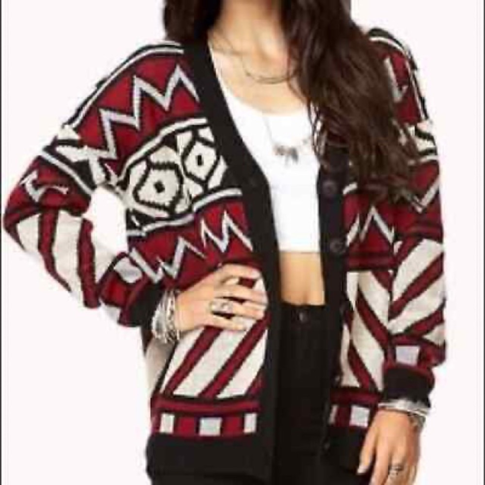 Forever 21 Grandpa Geometric Print Knit Cardigan Sweater